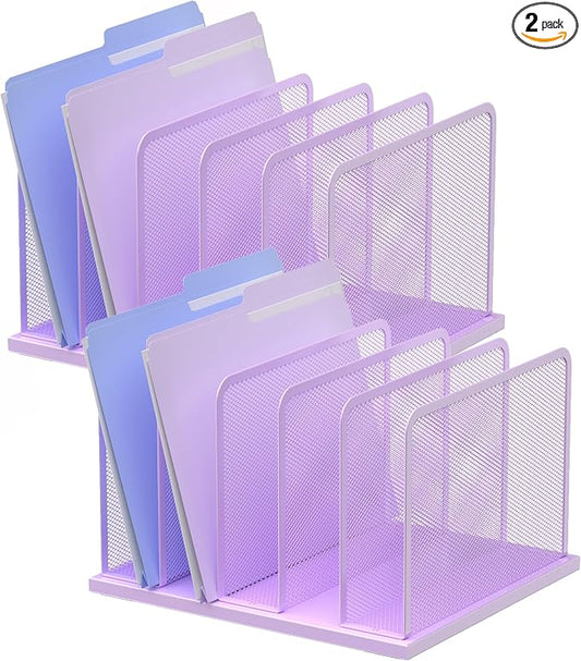 Kuntine.B 5-Section Upright Desk File Organizer Purple 2 Pack | Vertical, Mesh, Metal, Assembly, Stability, Sturdiness, Organization, Standing by KuntineB