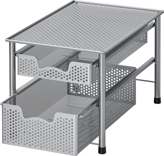 Simple Houseware Stackable 2 Tier Sliding Basket Organizer Drawer, Silver by SimpleHouseware