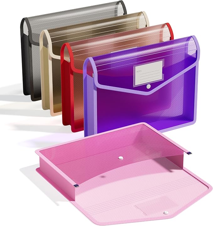 ThinkTex Plastic Expanding File Folder, Transparent Envelopes with Snap | No Dividers, Large Capacity, Document Organizer for Receipts, Bills & Taxes, Fits Letter / A4 Size - 5 Pack by ThinkTex