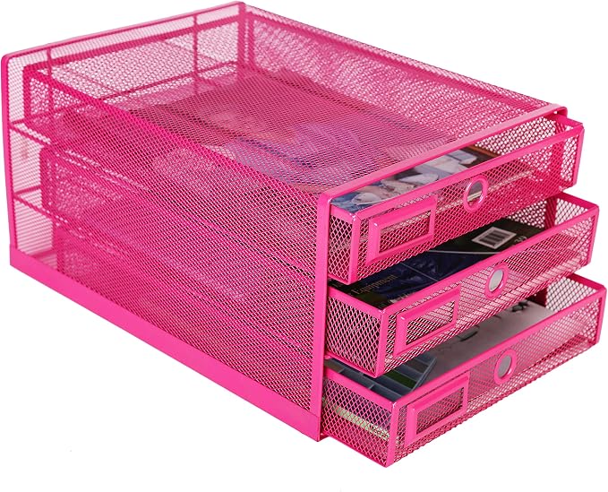Exerz Paper Sorter 3 Drawer Wire Mesh A4 / Desk Multifunctional Desk Organiser/Multi-Layer Letter Tray - for Documents, Magazines, Notebooks and Letter (Pink) - Image 9