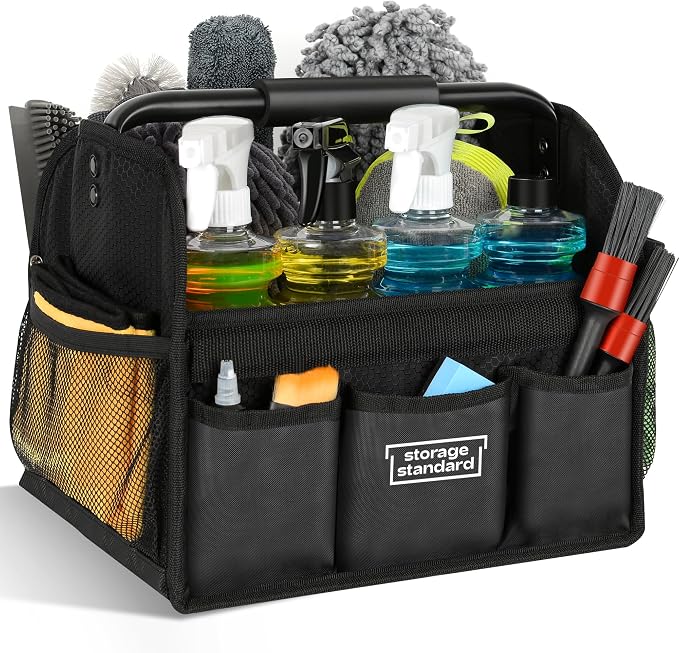 Detailing Caddy Organizer with Handle - Storage, Cars, & Cleaning Caddy for Supplies, Tools, & Home Improvement - Heavy Duty Car Detailing Supplies With Multi-Pockets & Collapsible Tote Design - Image 3