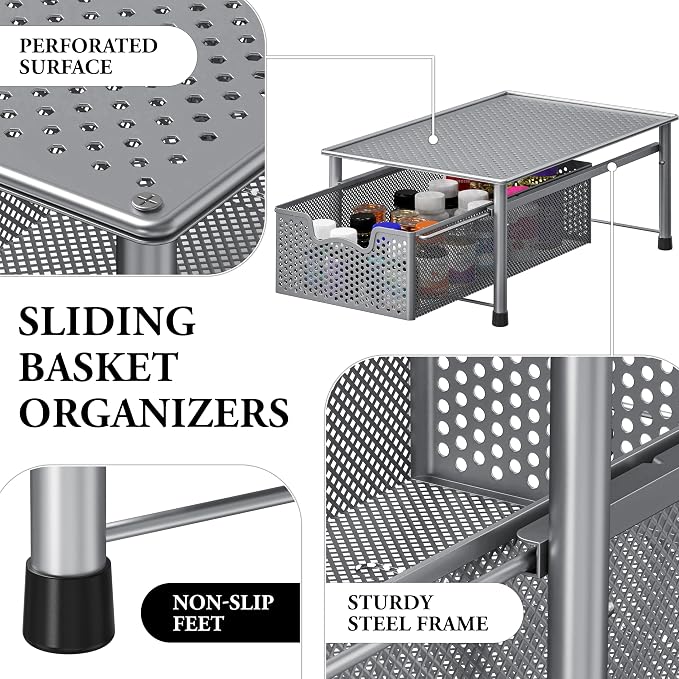Simple Houseware Stackable Cabinet Basket Drawer Organizer, Silver - Image 4