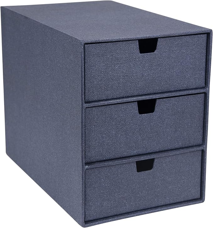 Bigso Box of Sweden Ingrid 3-Drawer Fiberboard Desk Organizer for Office Supplies and Accessories - Stackable Makeup Drawer Organizer - 6.3in x 9.9in x 8.1in - Blue - Image 4