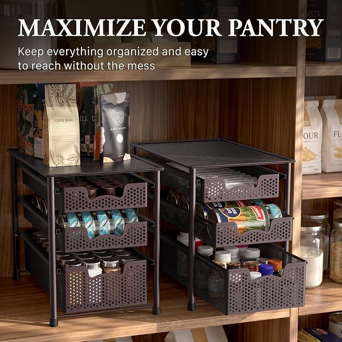 Simple Houseware Stackable 3 Tier Sliding Basket Organizer Drawer, Bronze - Image 7