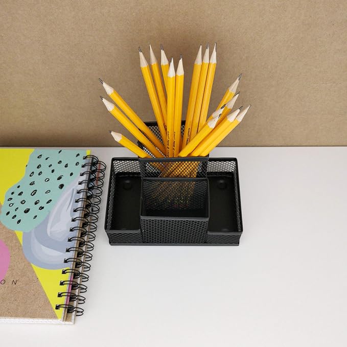 D.RECT KOMO 4-Compartment Metal Mesh Desk Organizer – Multifunctional Pen & Office Supply Holder, Durable & Compact, Black - Image 5