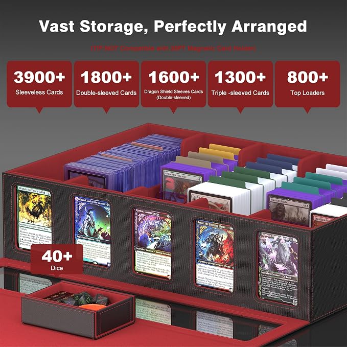 Kabinka MTG Card Storage Box with Handle & Mechanical Latch,5-Row 3900+ Commander Trading Card Case with Sealed Display Window,Top Loaders Organizer Deck Box for MTG/TCG/PTCG/Sports Cards (Black Red) - Image 5