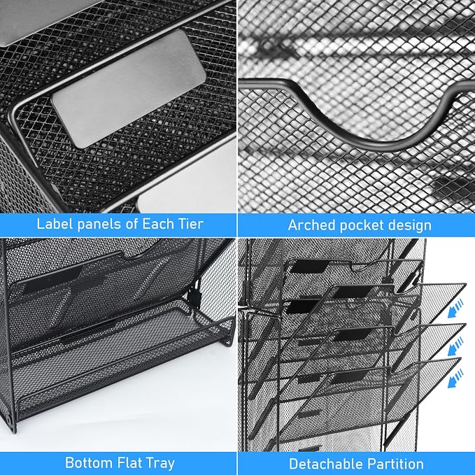 Wall File Organizer, 10 Pockets Mesh Hanging File Organizer | Wall Mount File Paper Folder Holder With Hooks, Wall Organizer Magazine Document Mail for Office School, Black - Image 4