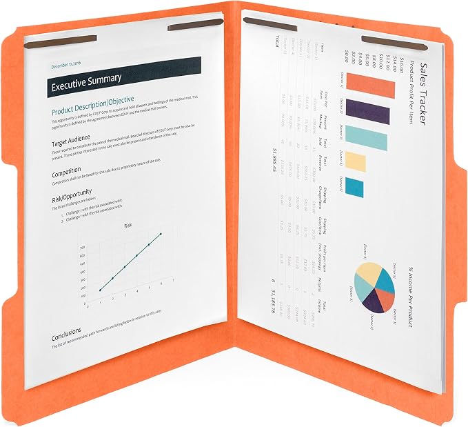 Blue Summit Supplies 50 Orange Fastener File Folders, Letter, 2 Prong | Durable 11pt orange paper, letter size, 1/3 cut reinforced tabs, bonded 2 prong fasteners, medical and office files - Image 2