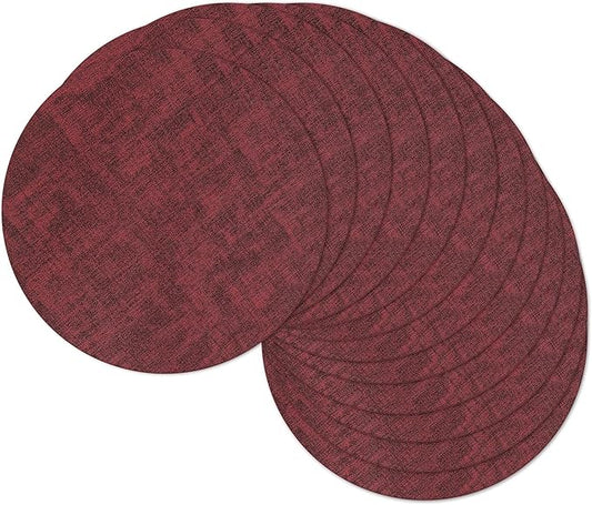 13" Round Placemats Set of 12, Reversible Faux Leather Heat Resistant Table Mats, 100% Waterproof Oilproof Wipeable Table Protective Placemats for Vinyl, Washable for Indoor (12, Burgundy)