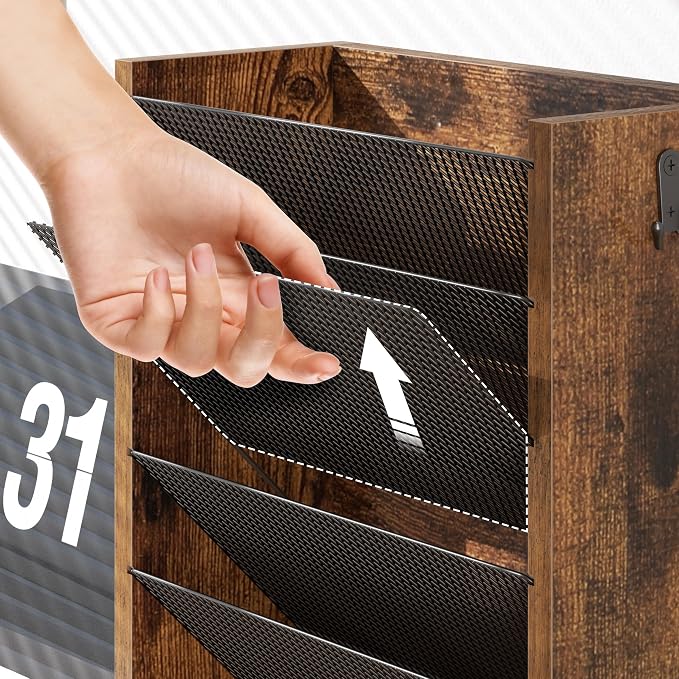 Mail Organizer Wall Mounted, 6-Slot Hanging File Organizer with Key Holder | Mail Sorter, Wood Letter Holder for Envelopes Bills Magazine Folders Papers Accessories for Home Office, Rustic Brown - Image 6