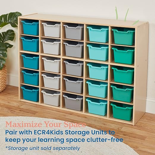 ECR4Kids Scoop Front Storage Bins, Multipurpose Organization, Contemporary, 25-Piece - Image 5