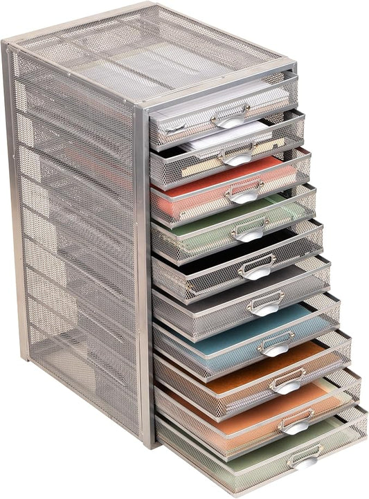 Mind Reader 10-Drawer Desk Organizer for Office Supplies, Crafts, Mail Sorting & More, Metal Mesh, Silver by MindReader
