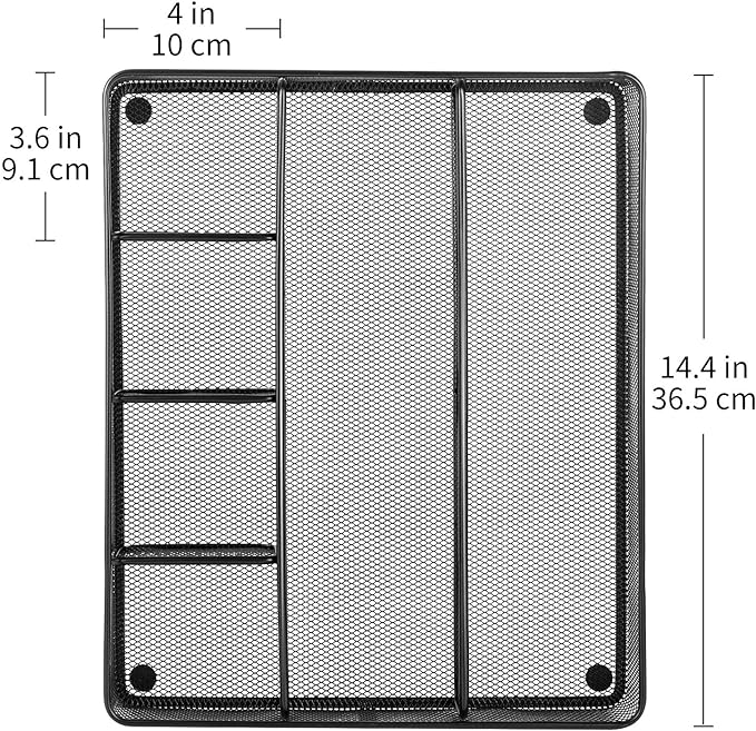 Amazon Basics Metal Mesh Desk Organizer with 6 Compartments, Anti-Slip Pen Holder Storage Tray for Office Supplies and Home, Black - Image 5