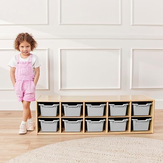 ECR4Kids Scoop Front Storage Bins, Multipurpose Organization, Light Grey, 10-Piece - Image 10