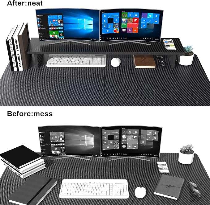 EUREKA ERGONOMIC Dual Monitor Stand Adjustable Carbon Fiber | dual monitor riser with carbon fiber surface and desktop organizer design, ideal for PC, computer, and laptop setups - Image 3
