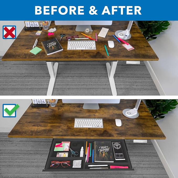 Mount-It! Under Desk Drawer with 4 Compartments, Deep Low-Profile Slide-Out Storage Organizer, 25.8″ x 12.5″ x 1.6″, Smooth Glide Pull-Out Tray for Traditional & Single Motor Standing Desks, Black - Image 3