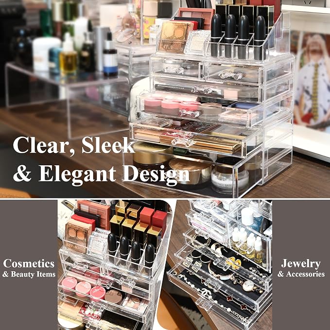 Sea Team 3-Tier Stackable Clear Acrylic Makeup Organizer with Drawers | Cosmetic Display Case, Jewelry Storage Box, 6 Drawers and 1 Lipstick Holder, Ideal for Vanity, Dresser, Bathroom, Countertop - Image 4