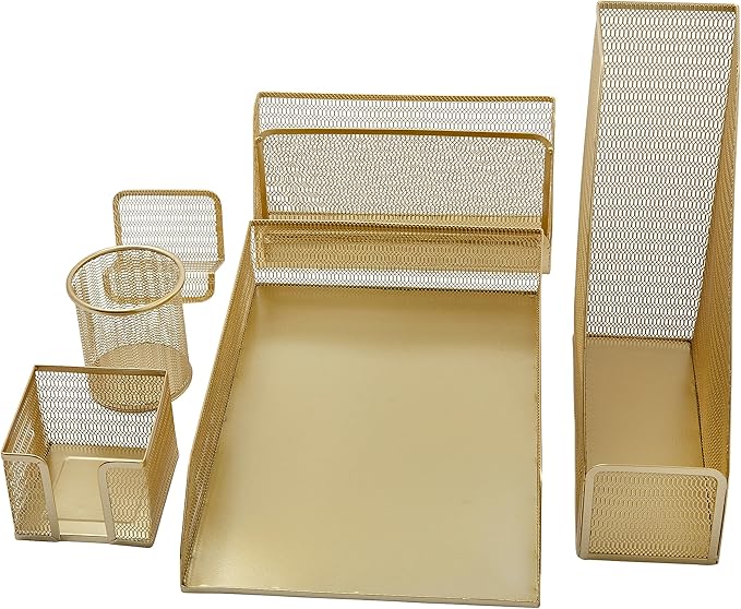 Martha Stewart Ryder 6-Piece Mesh Metal Desktop Organizer Set, Gold | Steel Mesh, Gold Finish by MarthaStewart