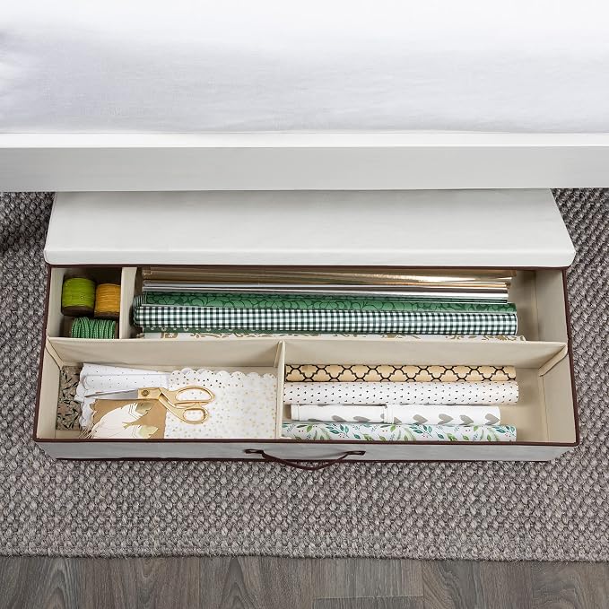 Household Essentials Gift Wrap Organizer with Lid, Natural and Brown - Image 5