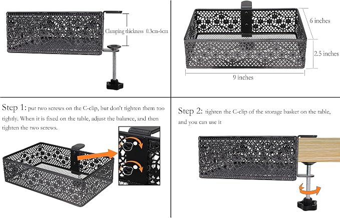 Under Desk Drawer, Clamp on Desk Organizer Under Table Hanging Desk Storage | Under desk organizer: clamp on desk drawer, under desk basket, hanging desk organizer, clamp on under table shelf, no-drill - Image 6