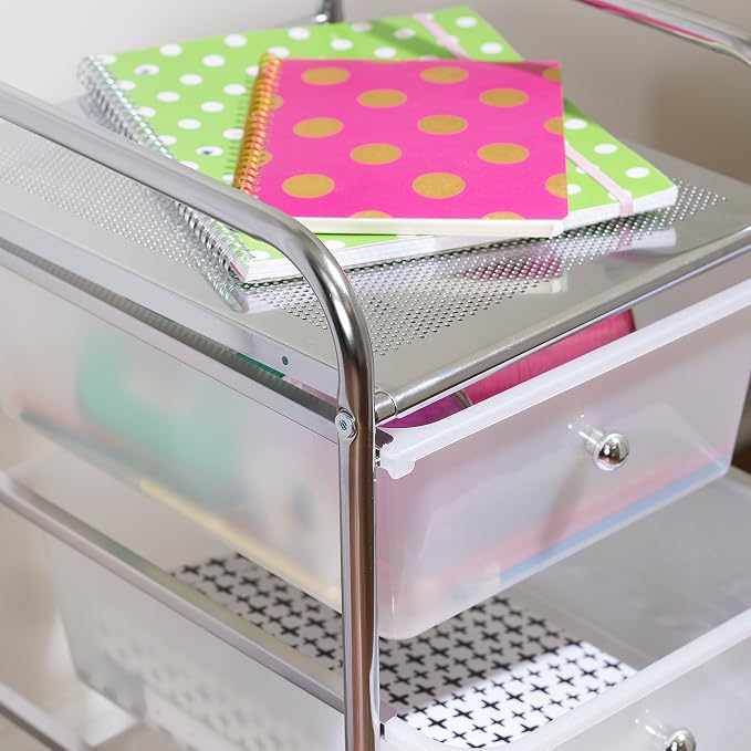 Honey-Can-Do 3-Drawer Plastic Storage Cart on Wheels,Silver - Image 4