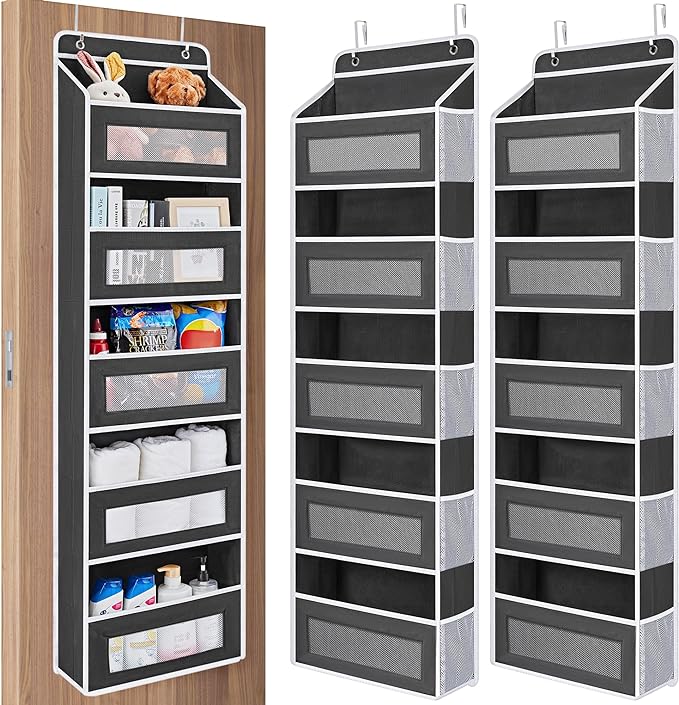 JARLINK Over the Door Organizer for Pantry, Bathroom, 5 Shelf Black, 2 Pack | Anti-Tilt Design, 44 lb Load Capacity, Hanging Door Organizer with 5 Large Capacity Pockets, Behind Door Storage for Nursery by JARLINK