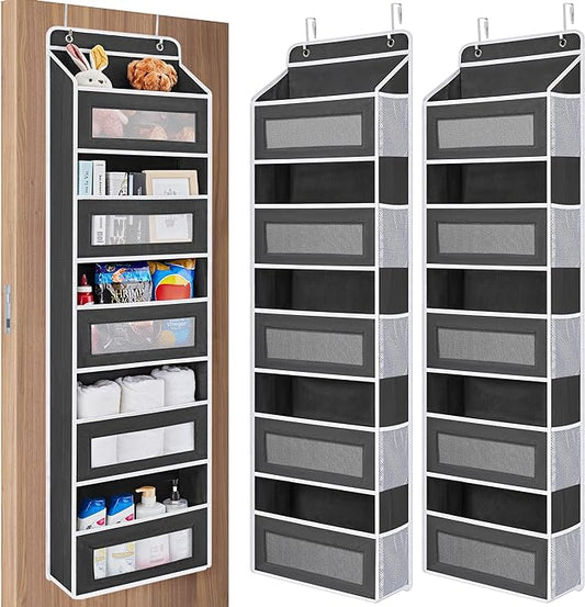 JARLINK Over the Door Organizer for Pantry, Bathroom, 5 Shelf Black, 2 Pack | Anti-Tilt Design, 44 lb Load Capacity, Hanging Door Organizer with 5 Large Capacity Pockets, Behind Door Storage for Nursery by JARLINK