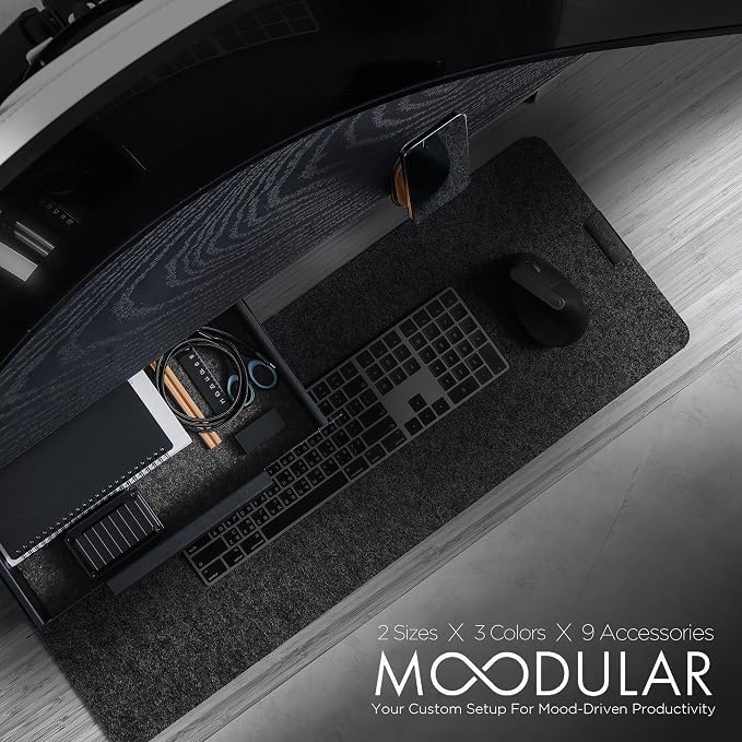 Moodular Wooden Monitor Stand Desk Organizer, Large 45.6" Black | Customizable Organized Workspace, Aluminum Slide Rails, 10 Add-Ons Sold Separately: Storage Drawer, Tablet, Phone & More - Image 2