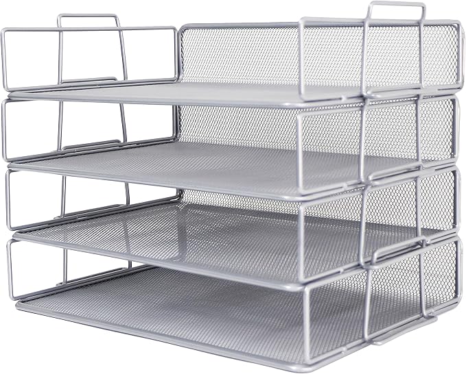 Exerz Paper Sorters 4pcs /Stackable Letter Trays 4 Tiers/File Trays/Desk Organiser - Metal - Office, School, Home - Image 4