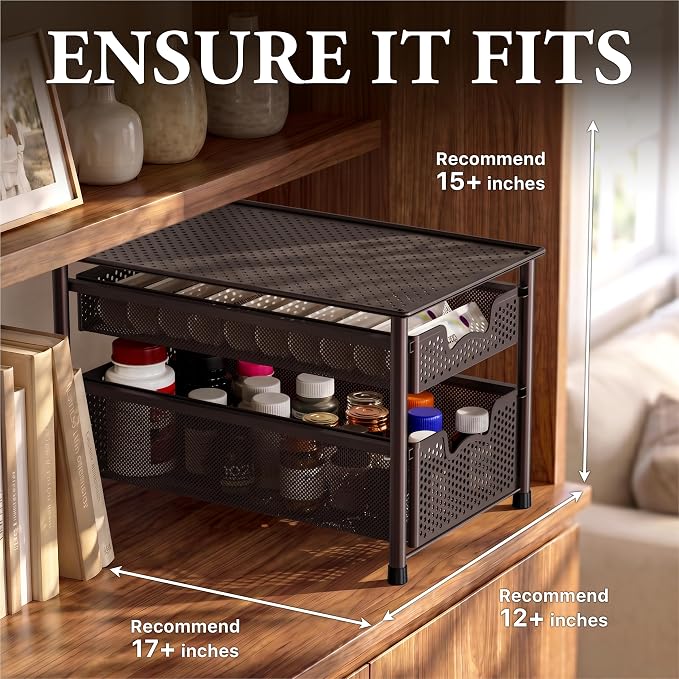 Simple Houseware Stackable 2 Tier Sliding Basket Organizer Drawer, Bronze - Image 3