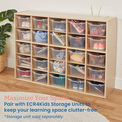 ECR4Kids Scoop Front Storage Bins, Multipurpose Organization, Clear, 25-Piece - Image 5