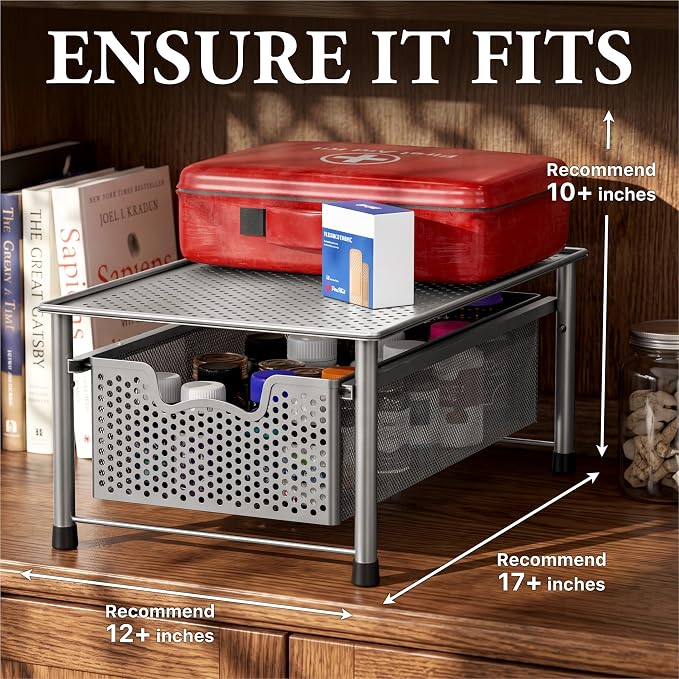 Simple Houseware Stackable Cabinet Basket Drawer Organizer, Silver - Image 3