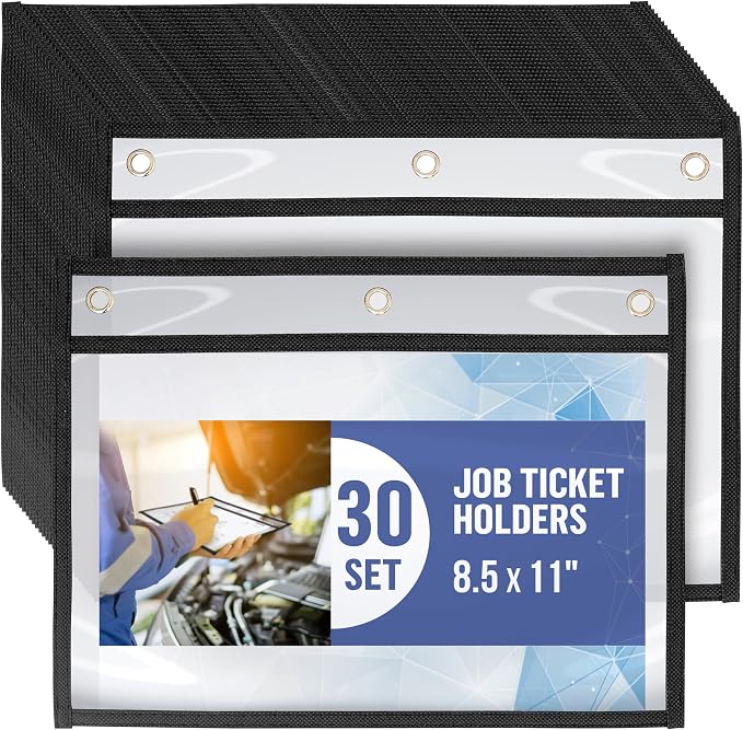 30 Pack Horizontal Job Ticket Holders 8.5x11 - Landscape Shop Ticket Holders 8 1/2 x 11 - Work Order Plastic Sleeves for Documents - Dry Erase Pocket Sleeve - Dry Erase Sleeves Clear Pocket Sleeve by Juzari