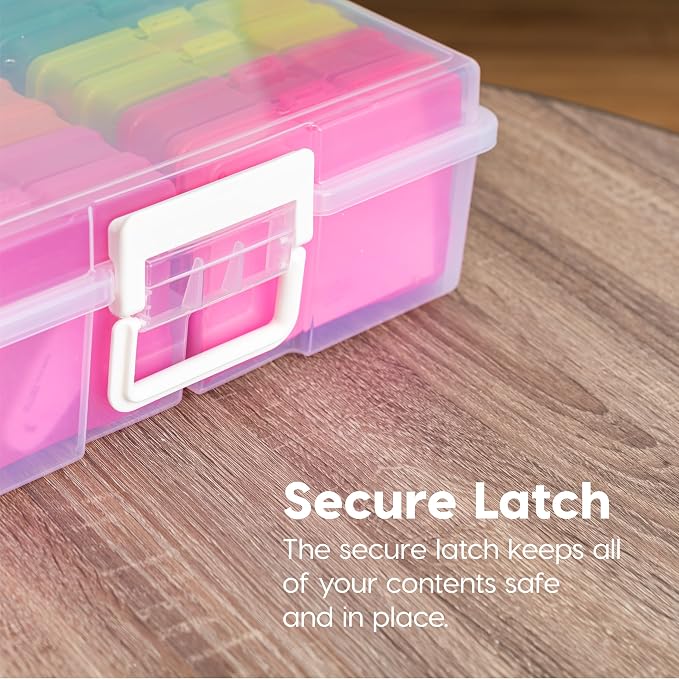 IRIS USA Photo Storage Box |Made in USA| 16 Cases - Clear/Multi | Fits 4" x 6" Pictures / Built-In Handle / Organizing Containers for Tasks, Stickers, Ephemera & Flashcards - Image 4