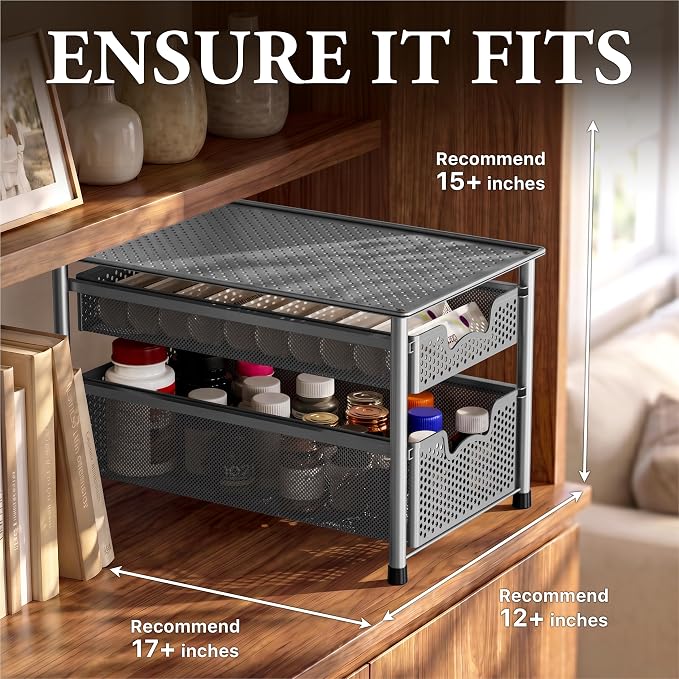 Simple Houseware Stackable 2 Tier Sliding Basket Organizer Drawer, Silver - Image 3
