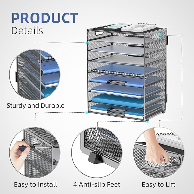 9-Tier Paper Organizer for Desk, Letter Tray with Handles, Black, 2 Pack | Desk File Organizer with Removable Trays for Sorting Files, Folders, Mail and Printer Paper at Home, School or Office - Image 4