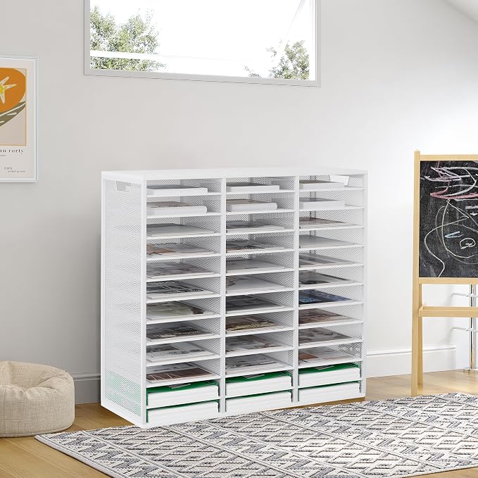 TQVAI 36 Compartments Desktop Literature Organizer, Metal Frame Paper Sorter with Handles, Heavy Duty Mailbox for Classroom and Office, Desk File Organizer for Document, Bill, Magazine, White - Image 8