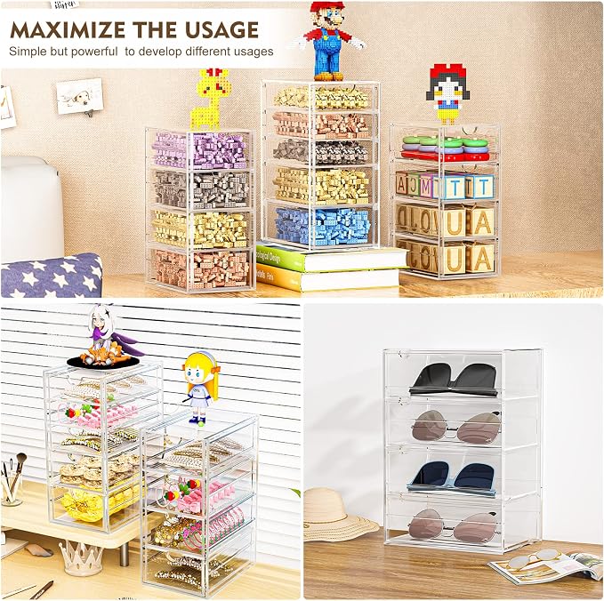 Acrylic Desk Organizers And Accessories With 13 Drawers, Office Desktop Drawers, Plastic Makeup Organizer Containers Bins With Drawers Desk Organization, Bathroom Organizers Storage Case Box Cube - Image 4