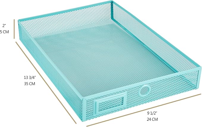 Annova Desk Organizer Wire Mesh 3 Tier Sliding Drawers Paper Sorter/Multifunctional/Premium Solid Construction for Letters, Documents, Mail, Files, Paper, Kids' Art Supplies (Turquoise) - Image 3