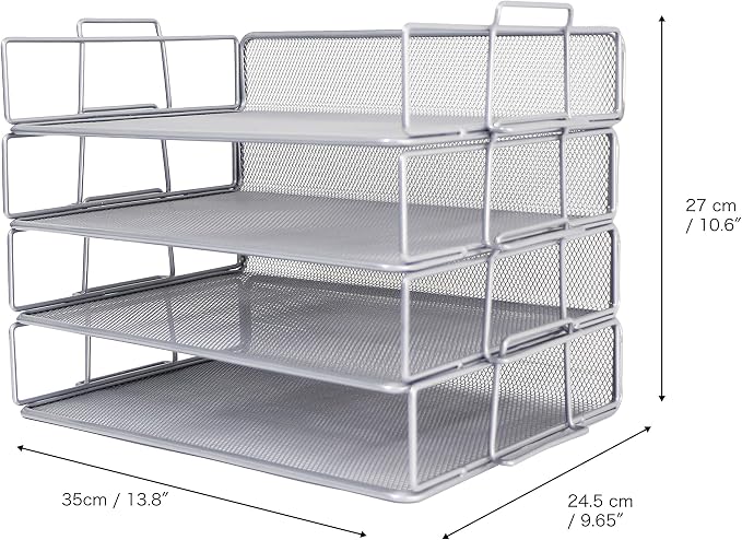 Exerz Paper Sorters 4pcs /Stackable Letter Trays 4 Tiers/File Trays/Desk Organiser - Metal - Office, School, Home - Image 2