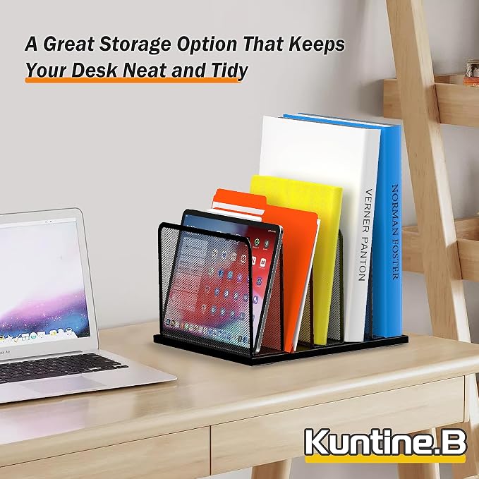 Kuntine.B Desk File Organizer Upright Mesh Desktop Organizer File Sorter Office Organization File Holder for Home, Office & Classroom (Black, 1 Pack 5-Section) - Image 7