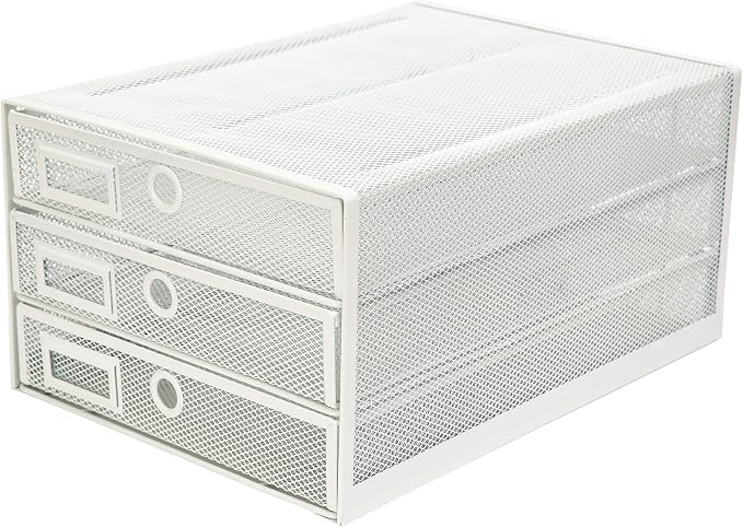 Exerz Paper Sorter 3 Drawer Wire Mesh A4 / Desk Multifunctional Desk Organiser/Multi-Layer Letter Tray - for Documents, Magazines, Notebooks and Letter (White) | Desk Organiser Pull Out Trays Keep Files Letters Magazines Folders Notebooks Neatly Separa... by Exerz