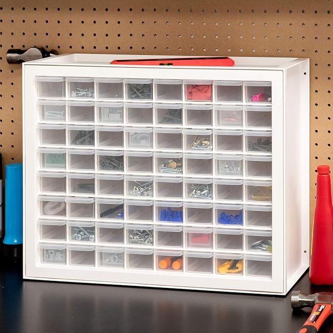 IRIS USA 64-Drawer Screw Organizer, Hardware Storage, Made in USA, White | Wall mountable, Stackable, Art & Craft Supplies, Beads, Gem Stones, Building Bricks, Garage Tool Storage - Image 2