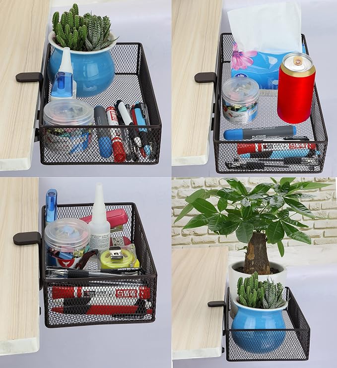 Under Desk Drawer, Clamp on Desk Organizer Under Table Hanging Desk Storage | 2PCS under desk organizer: clamp on desk drawer, under desk basket, hanging desk storage, clamp on undertable shelf, no-drill - Image 3