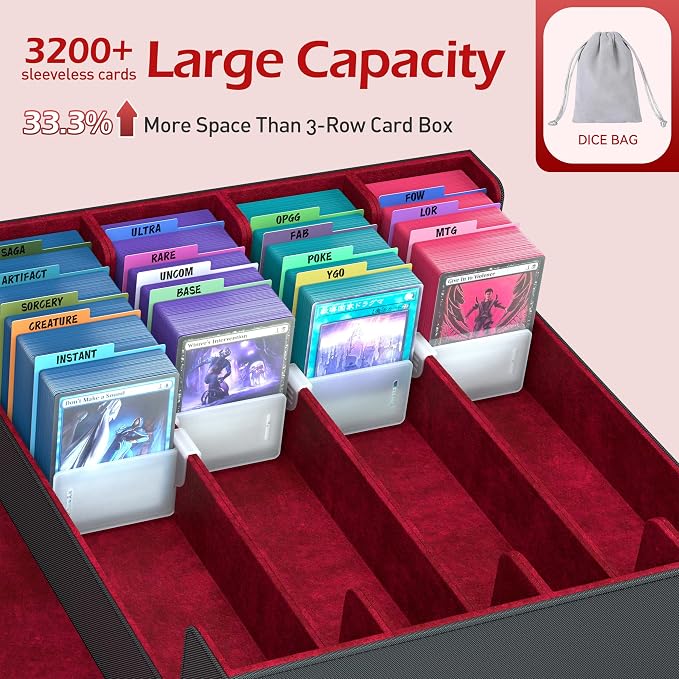 4-Row【3200+】 Trading Card Storage Box, Card Organizer Holder with 24 Dividers, Case Fit for MTG TCG Magic Commander Deck Playing Cards, Deck Box for Sport Card - Image 2