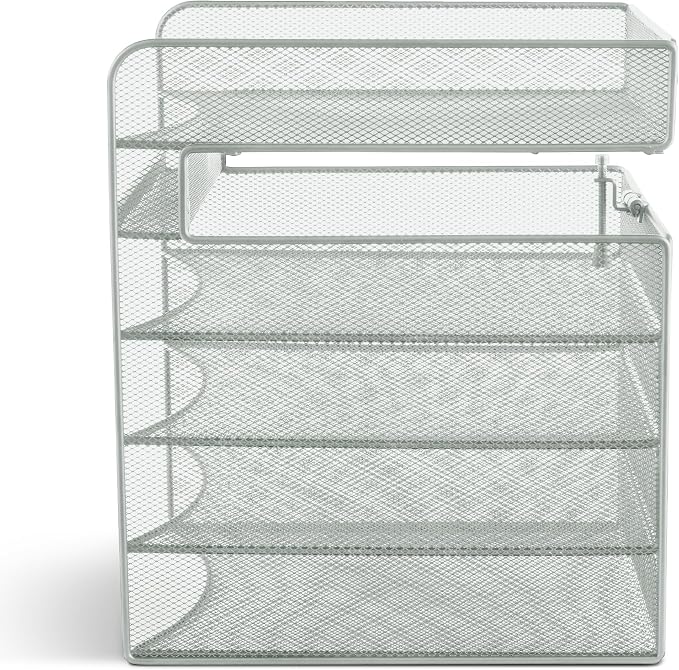 Safco Onyx Hanging Desktop Organizer with 5 Horizontal Trays, Under-Desk Storage. Fits Tables 1.75" Thick and Under, Silver - Image 5