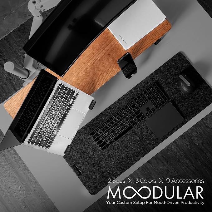 Moodular Wooden Monitor Stand Desk Organizer, Standard 33.4" Oak | Customizable Organized Workspace, Aluminum Slide Rails, 10 Add-Ons Sold Separately: Storage Drawer, Tablet, Phone & More - Image 2
