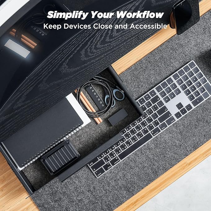 Moodular Storage Drawer Add-On for Slide Rails, Do Not Use Alone | Accessory Only, Soft-Closing System, Hidden Storage, Felt Interior, Sturdy Steel Frame, Declutter Your Desk, Black, MSA-DR - Image 3