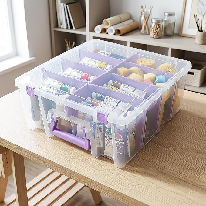 ArtBin Super Satchel Double Deep, 8-Compartment Craft Box, Purple | 8 Removable Compartments, 15.25 x 14 x 6.25 Inches, Secure Latches, Stackable, Durable Polypropylene - Image 2