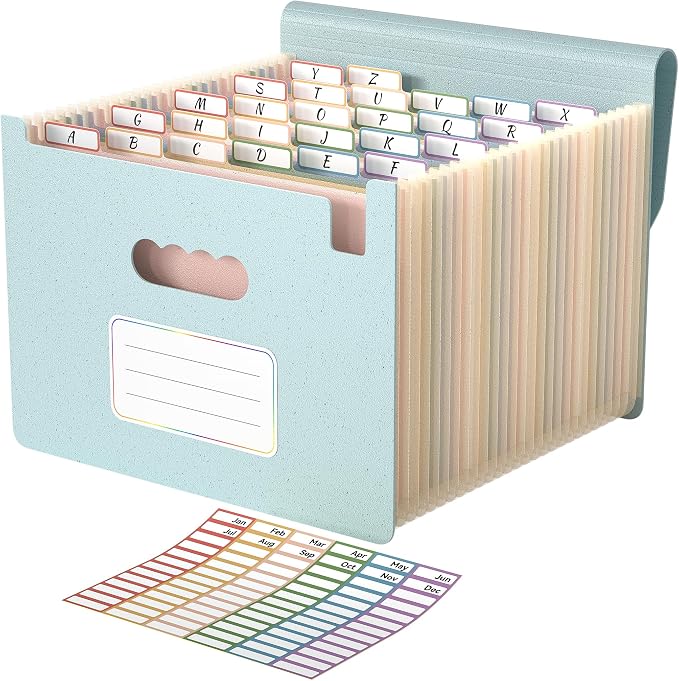 ABC life 26 Pockets Accordion File Organizer, Dusty Blue | Expanding File Folder for Letter/A4 Size, Portable Document Holder with A-Z Tabs for Tax Receipt, School, Home, Office by ABClife